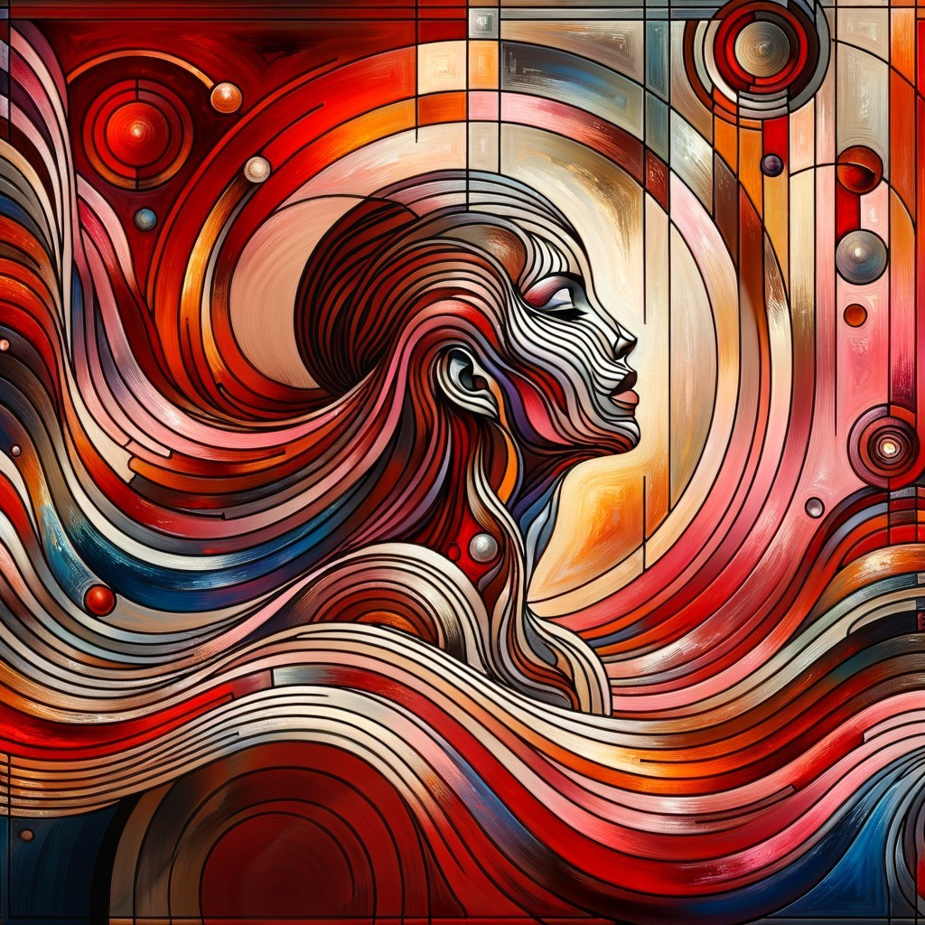 Abstract Art with Female Profile and Geometric Patterns