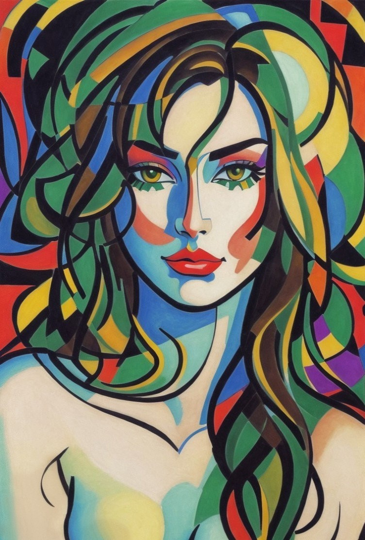 Abstract Portrait of a Woman with Bold Colors