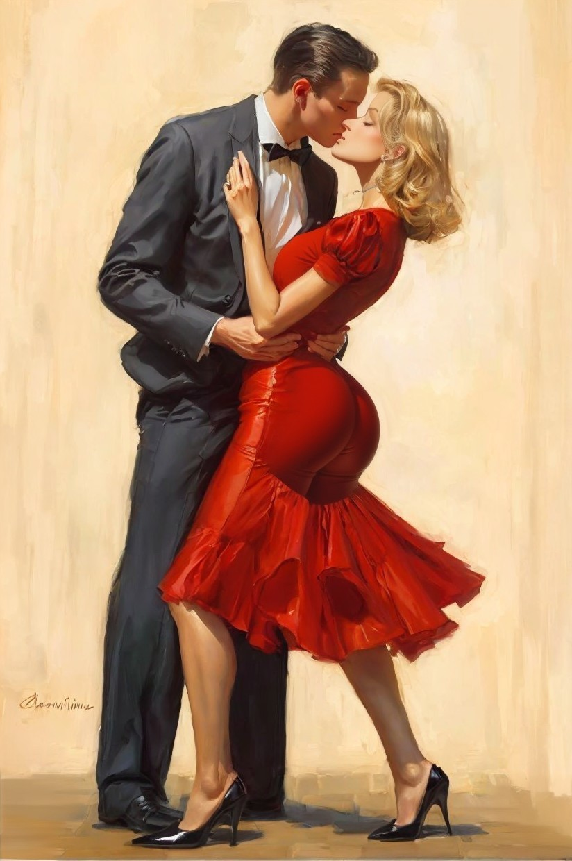Glamorous Couple Kissing in Elegant Setting