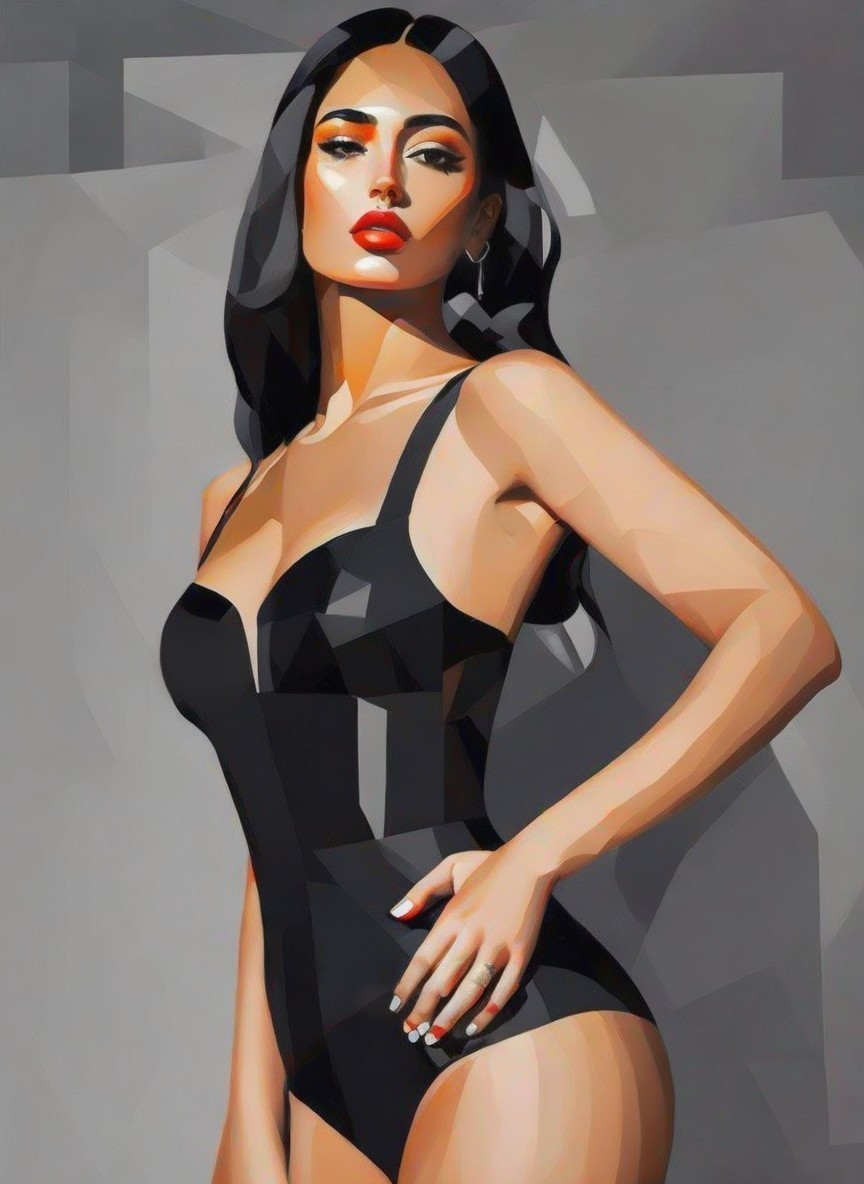 Stylized Portrait of a Woman in a Black Swimsuit