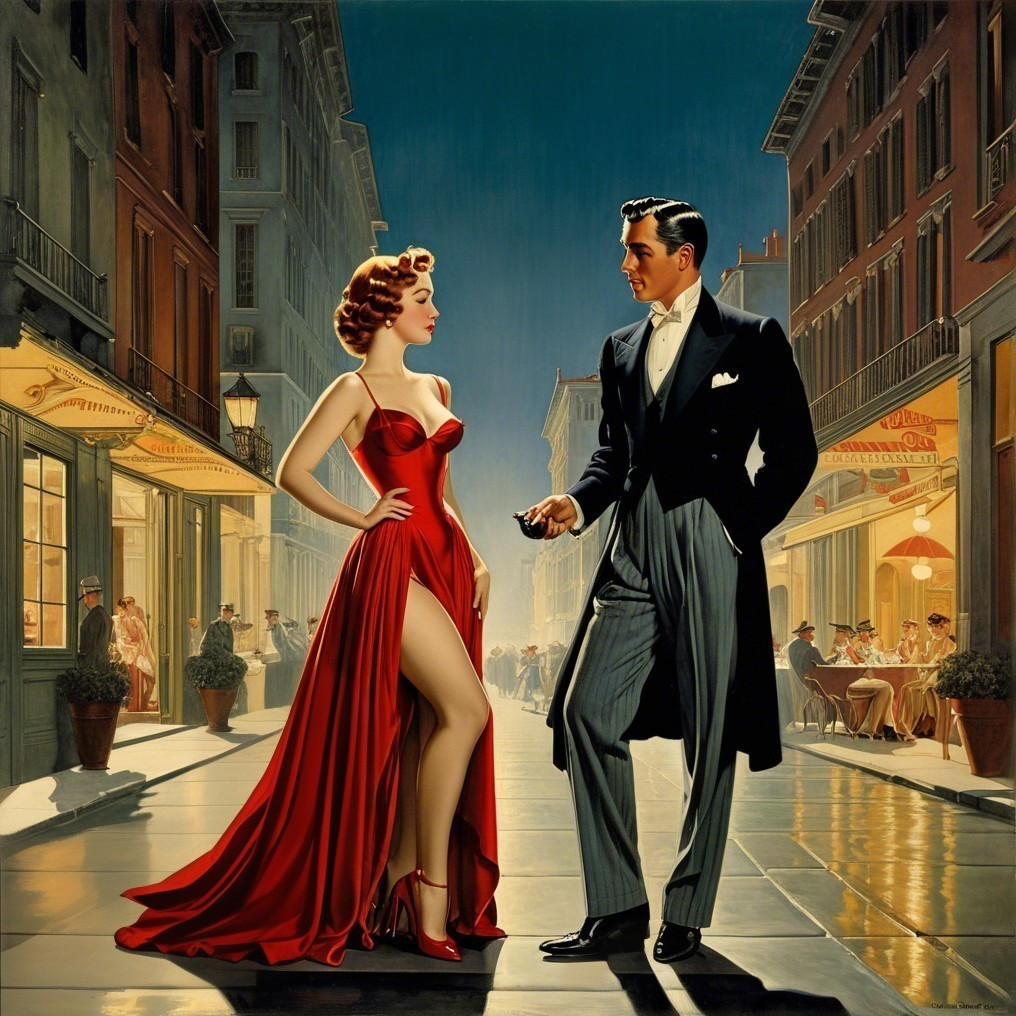 Glamorous City Street Scene with Elegant Attire