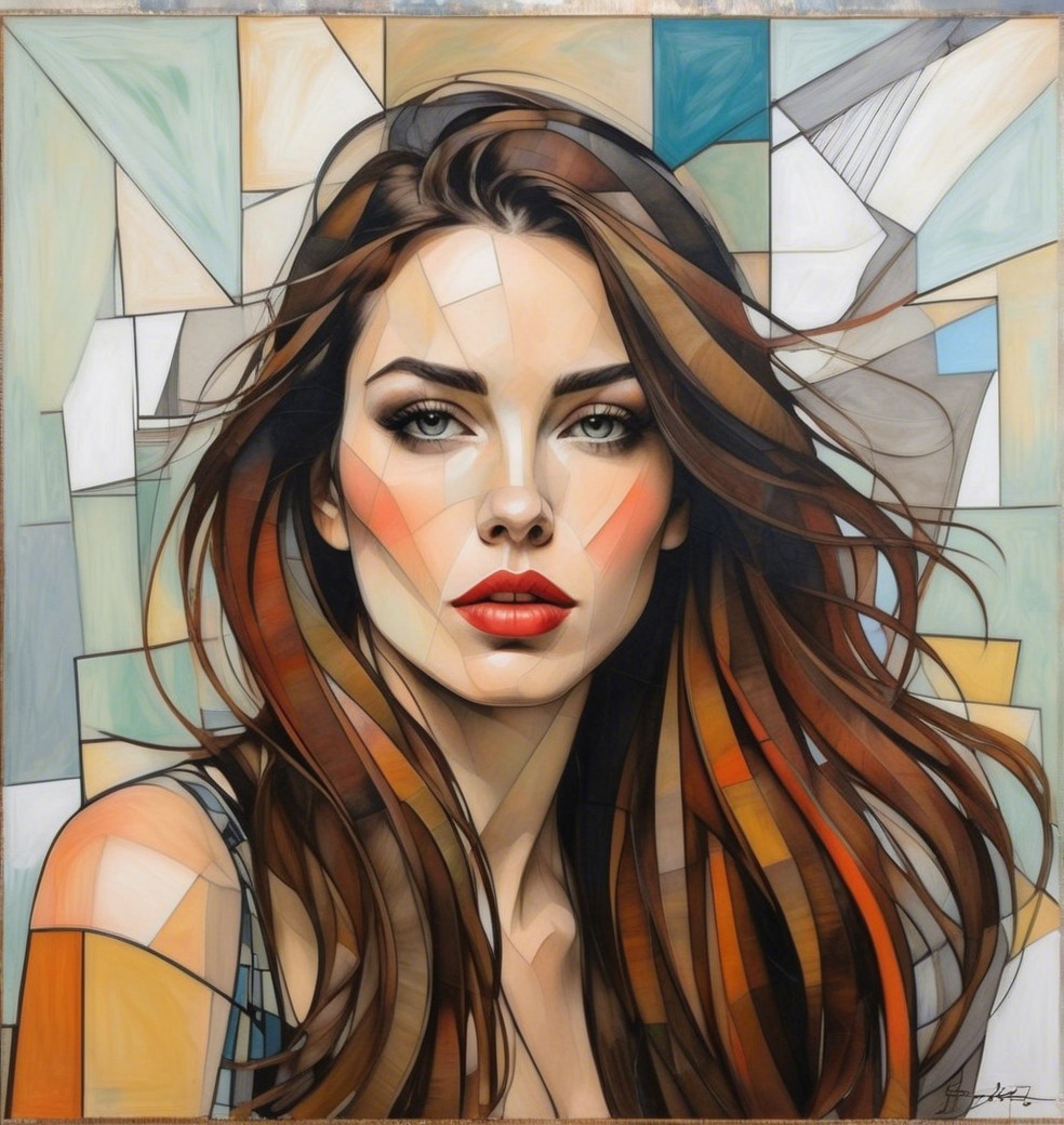 Portrait of a Young Woman with Geometric Background
