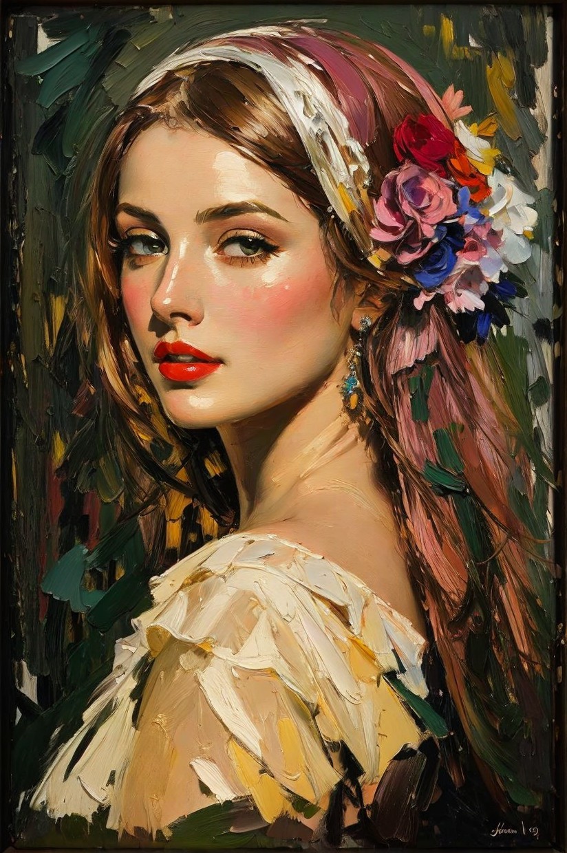 Portrait of a Young Woman in Floral Adornments