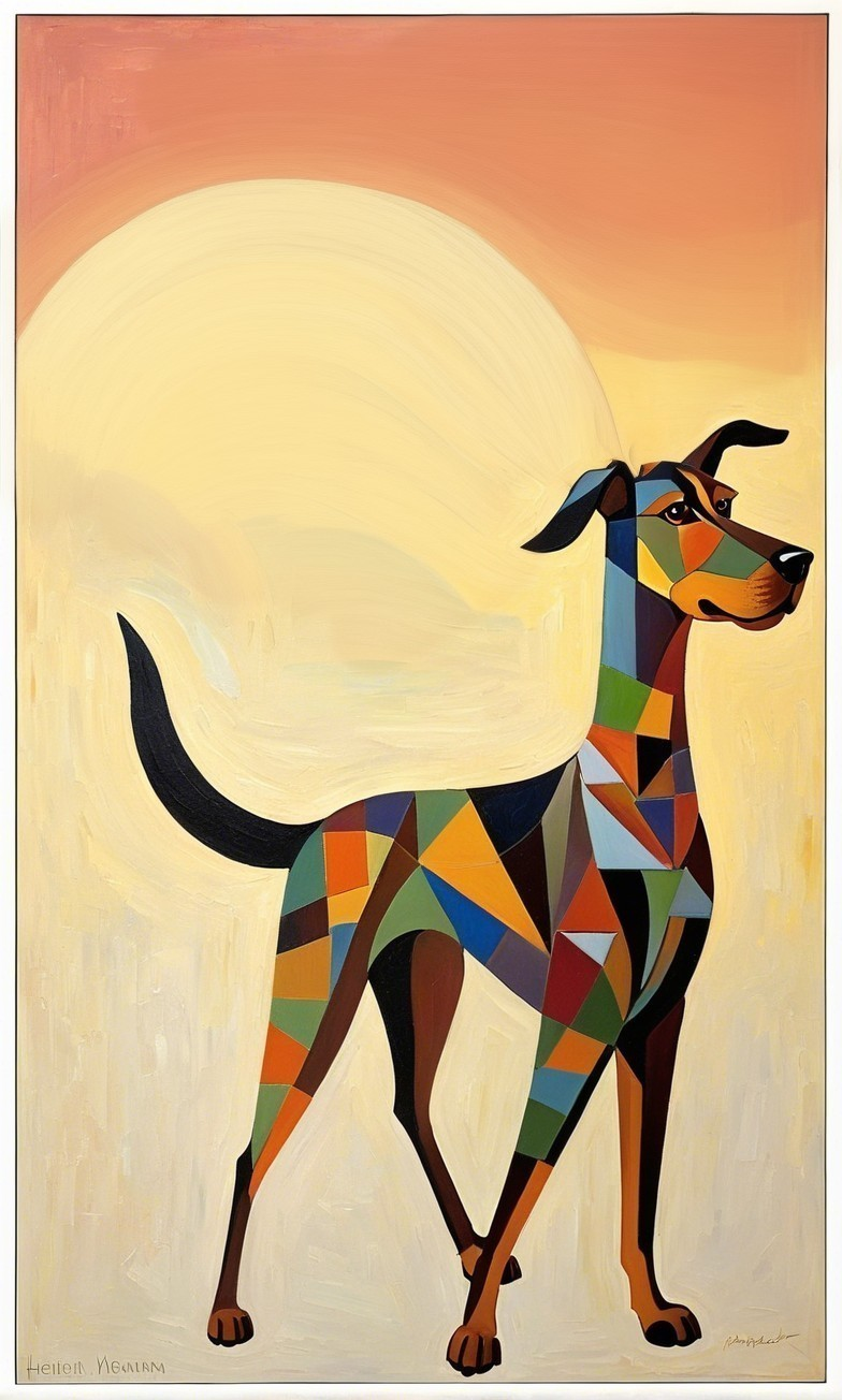 Abstract Dog Painting in Bold Geometric Colors