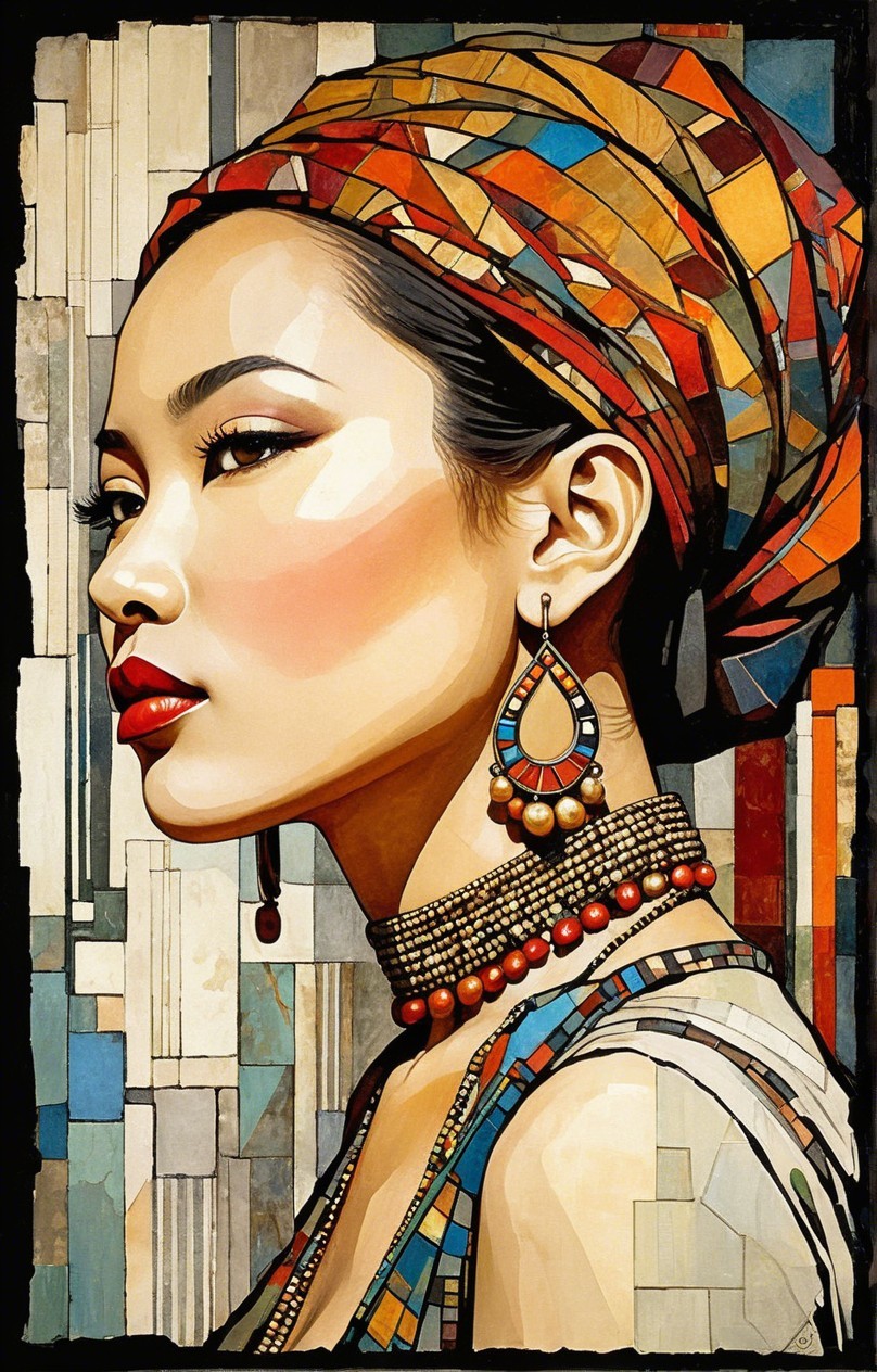 Portrait of a Woman with Colorful Headwrap and Jewelry