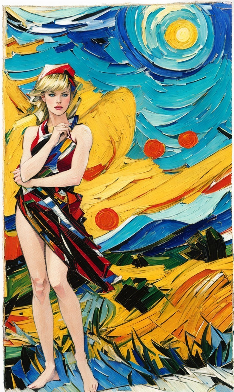 Vibrant Painting of Woman in Dynamic Pose