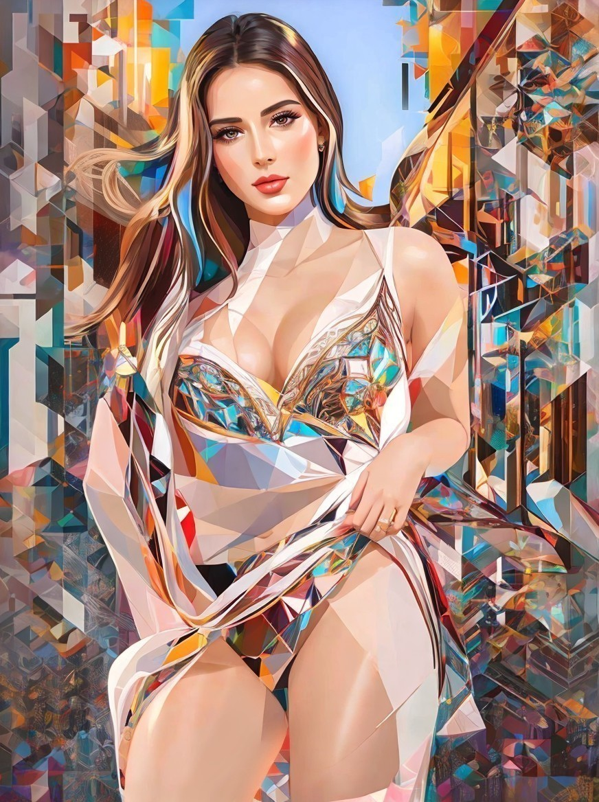 Abstract Artwork of a Woman with Colorful Patterns