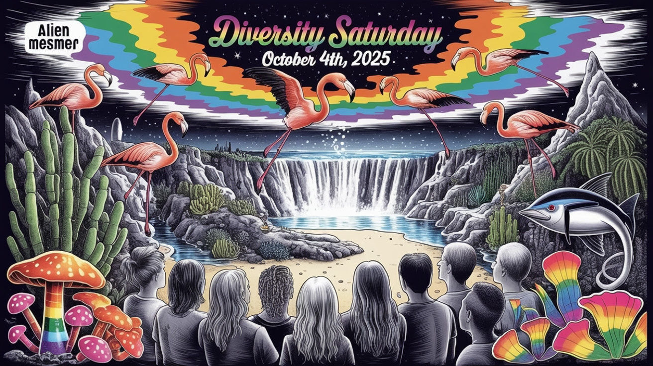 Diversity Saturday Celebration with Vibrant Flamingos
