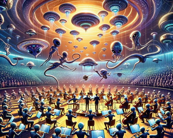 Futuristic Concert with Alien Orchestra and Spectators