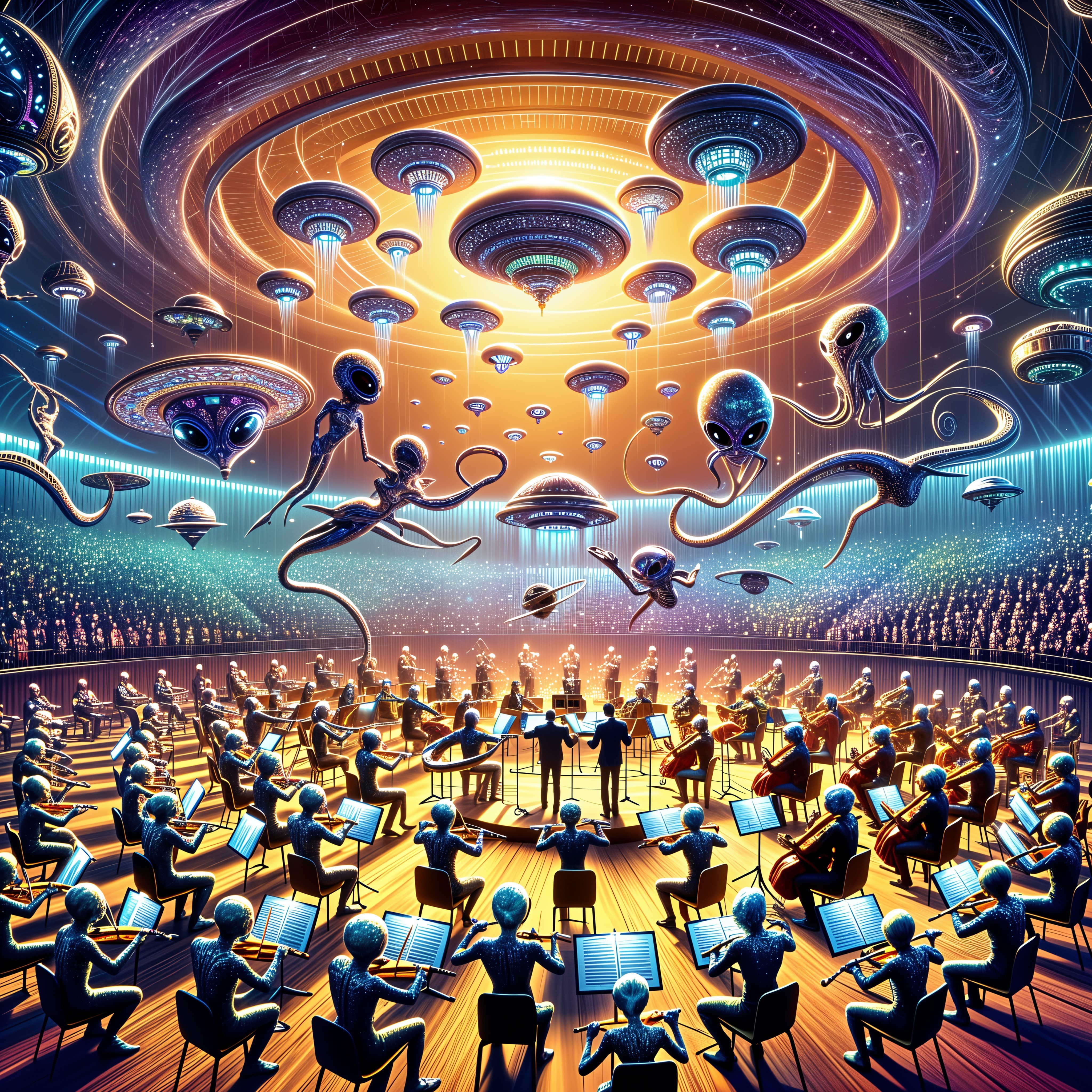 Futuristic Concert with Alien Orchestra and Spectators