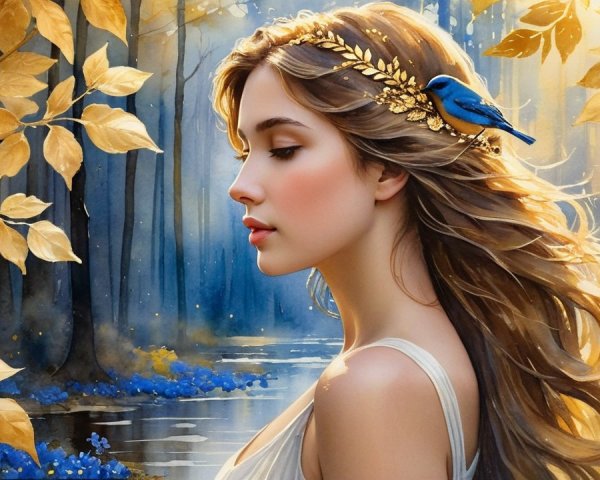 Portrait of a Young Woman in a Dreamy Forest