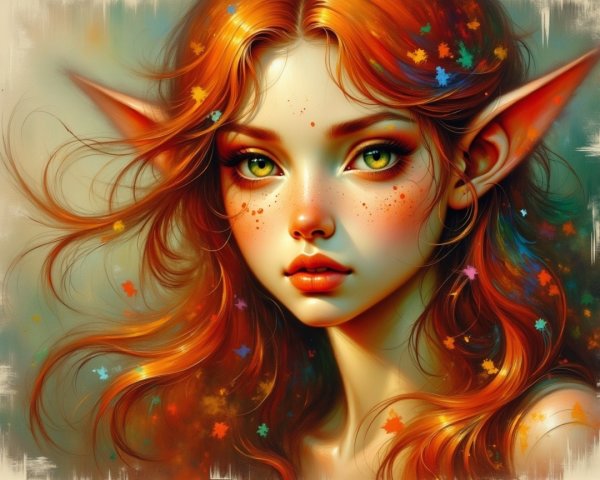 Portrait of a Young Elf with Green Eyes and Red Hair