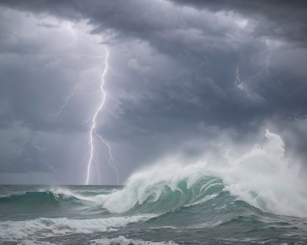 Dramatic Seascape of Tumultuous Waves and Stormy Sky