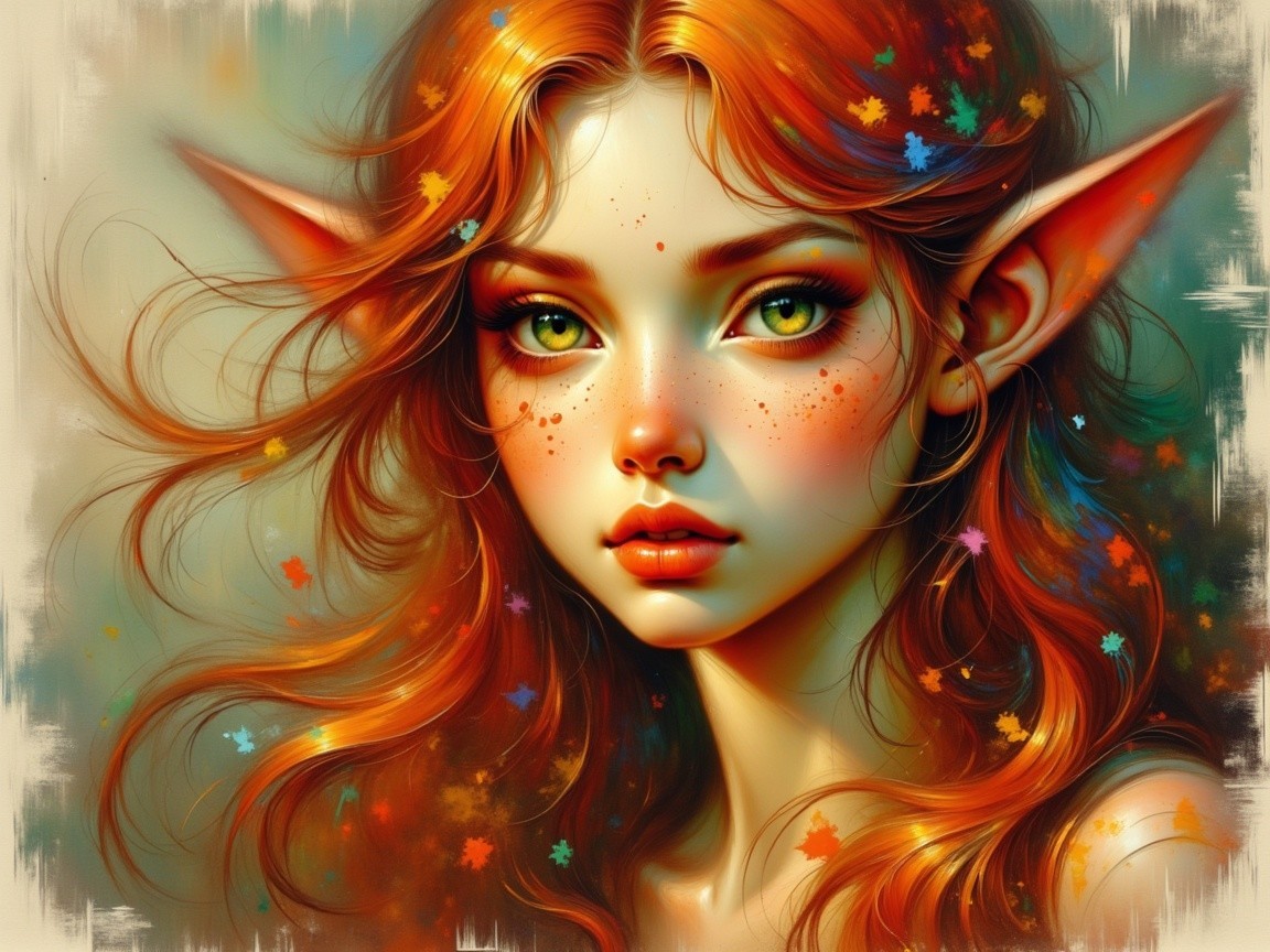 Portrait of a Young Elf with Green Eyes and Red Hair