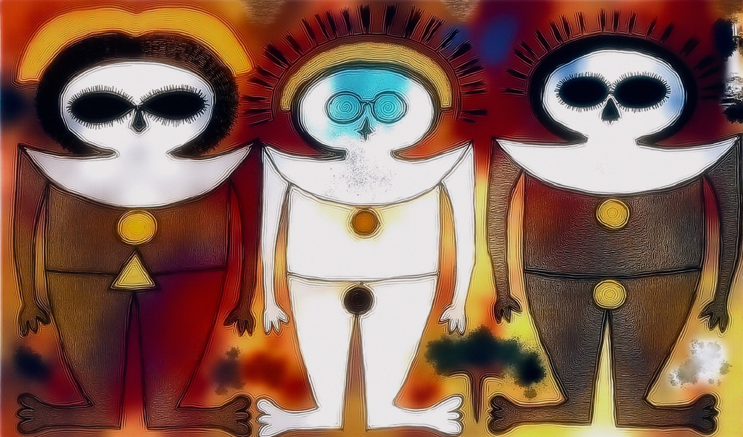 Cartoonish Figures with Exaggerated Features and Colors