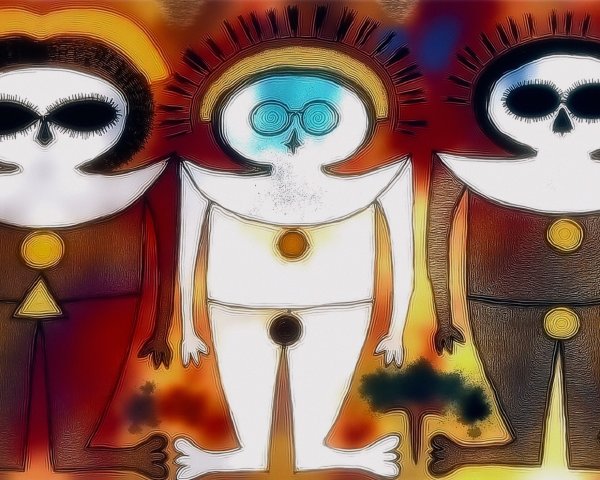 Cartoonish Figures with Exaggerated Features and Colors