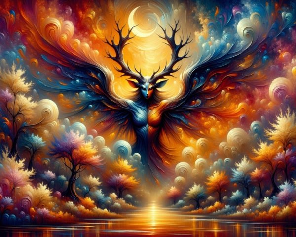 Surreal Stag Surrounded by Colorful Landscape