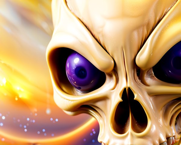 Close-up of an alien skull with cosmic background
