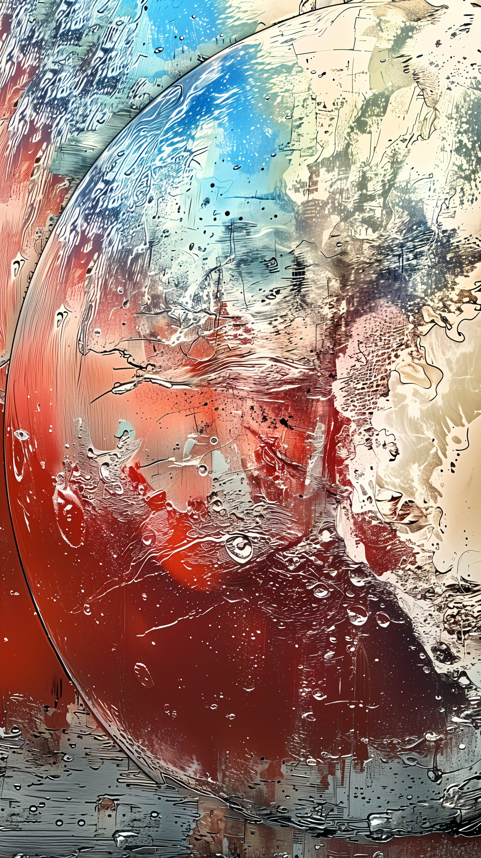 Abstract Composition with Red and Blue Swirls