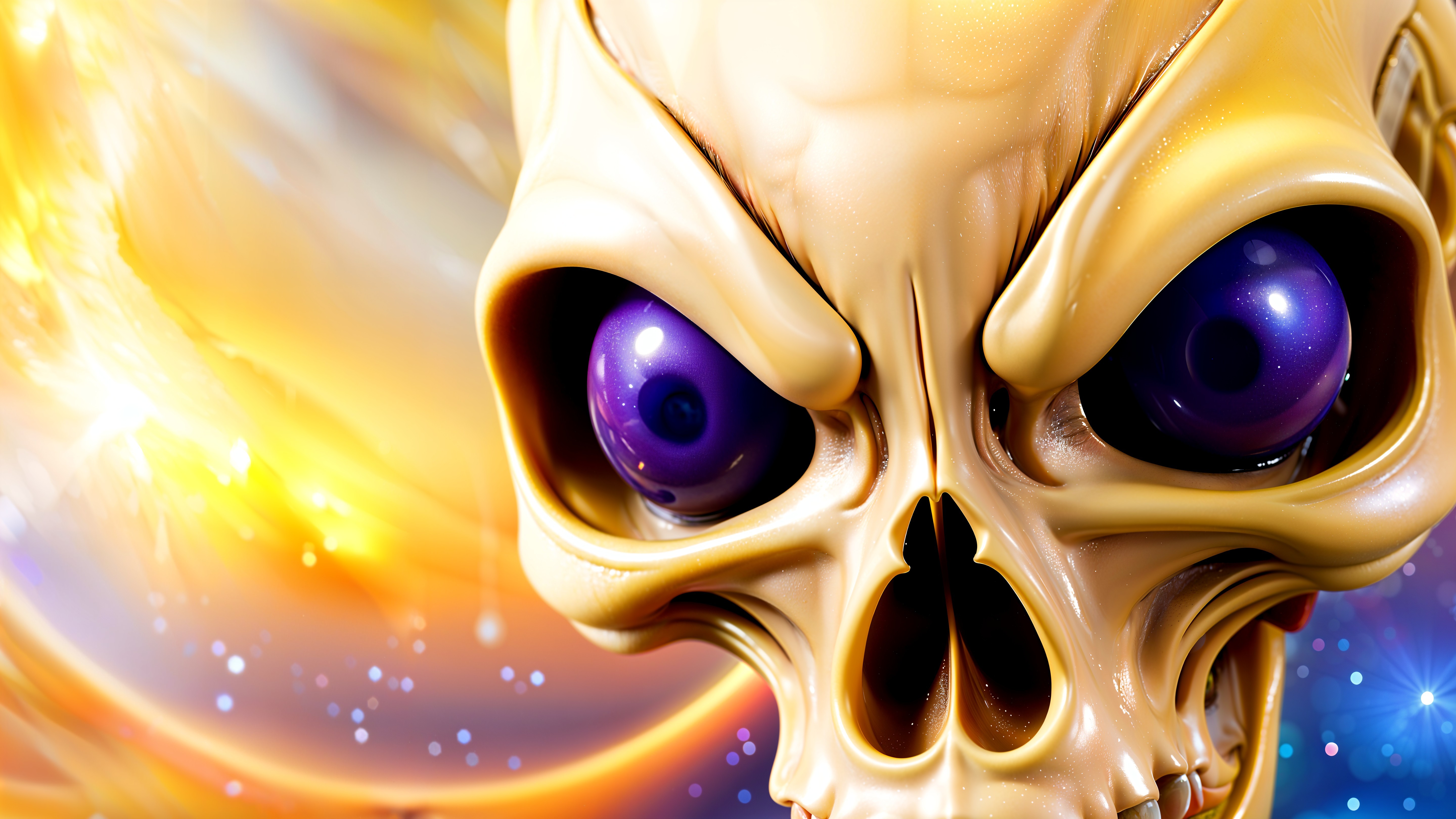 Close-up of an alien skull with cosmic background