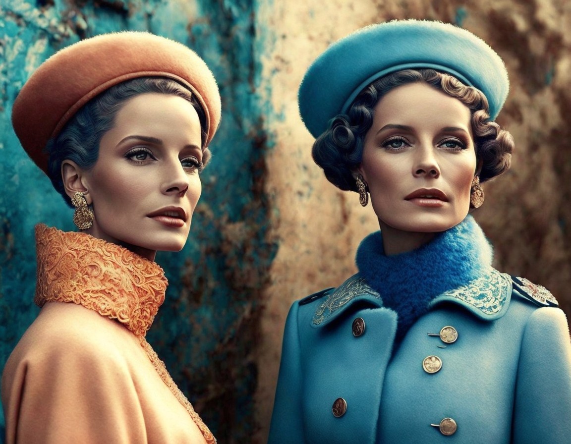 Elegant Women in Fashionable Hats and Coats