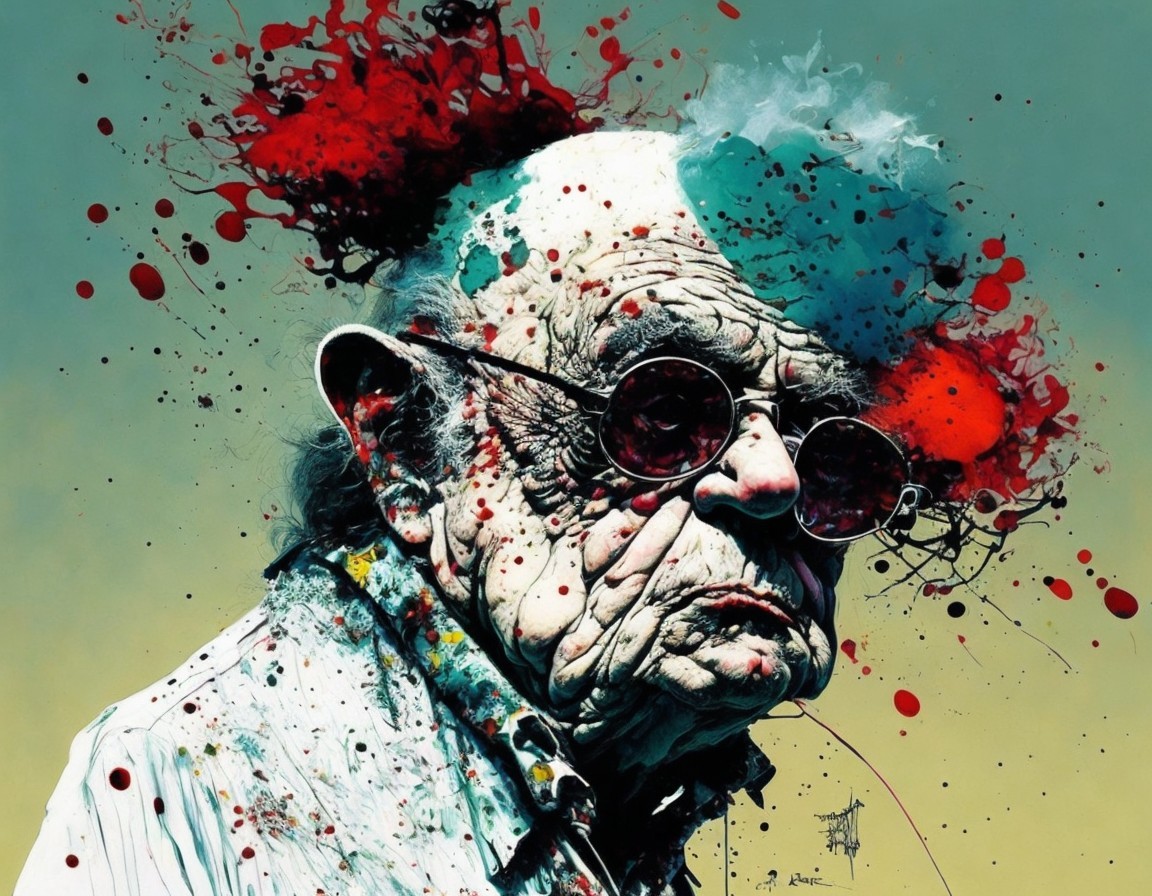 Elderly Man Portrait with Vibrant Abstract Background