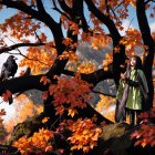 Fantasy artwork: Winged female characters in ornate armor with gothic cathedral and river.