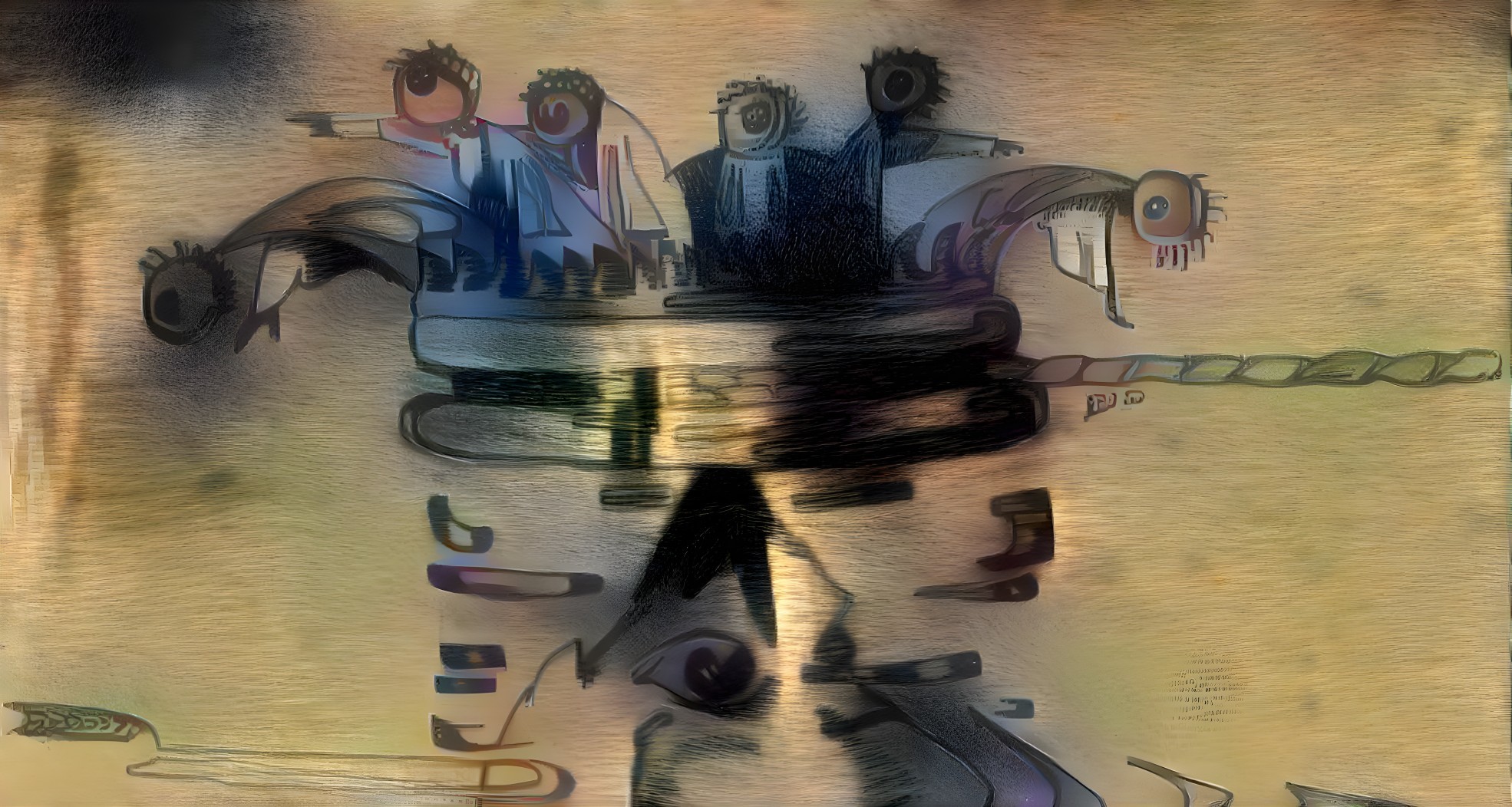 Abstract Composition with Swirling Forms and Figures