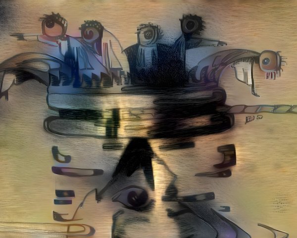 Abstract Composition with Swirling Forms and Figures
