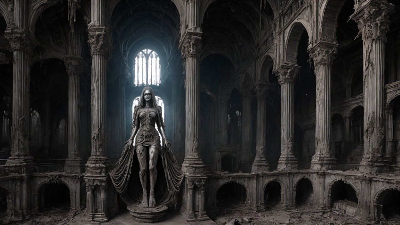 Abandoned Gothic Cathedral with Eerie Atmosphere