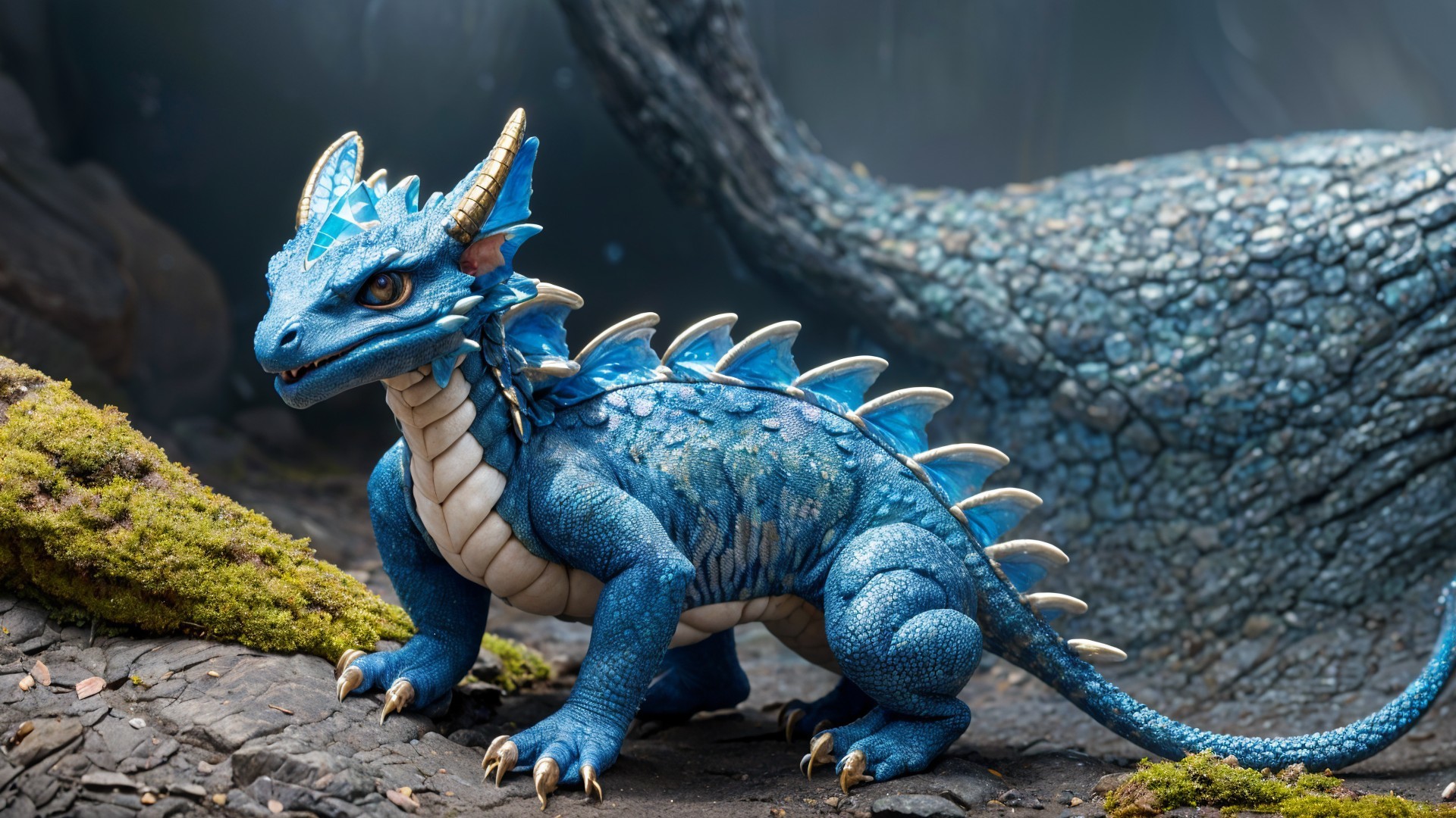 Detailed Dragon Figurine on Textured Rock Surface
