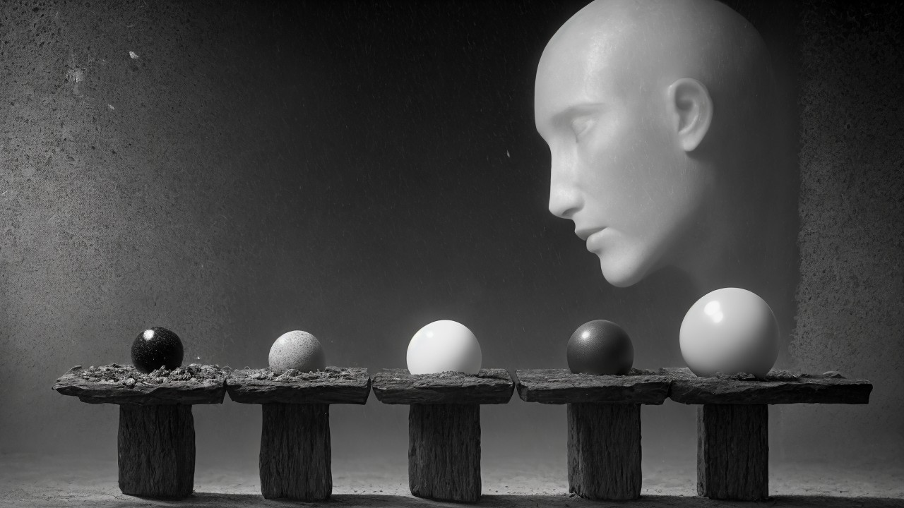 Minimalist Black and White Composition with Mannequin Head