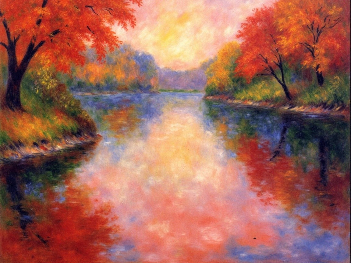Serene Autumn Landscape with Tranquil River and Foliage