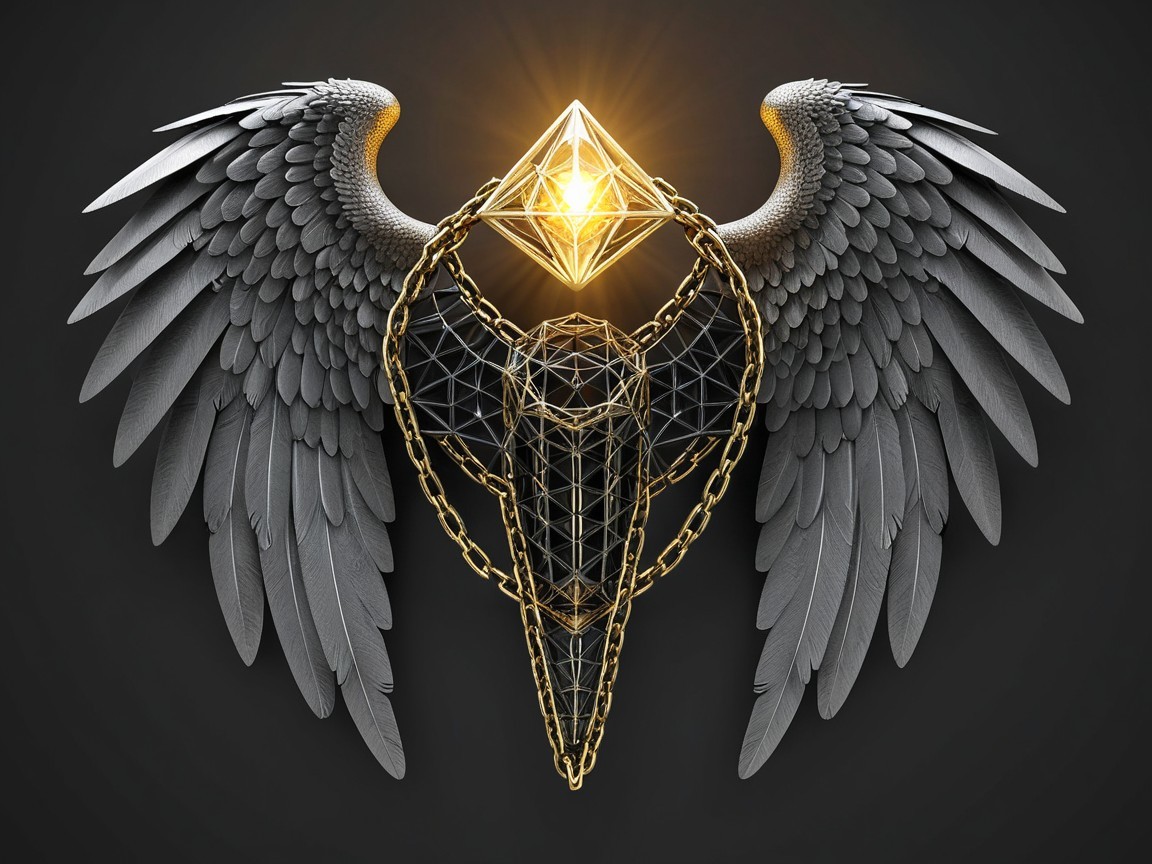 Angelic Wings and Skull with Geometric Pyramid Design