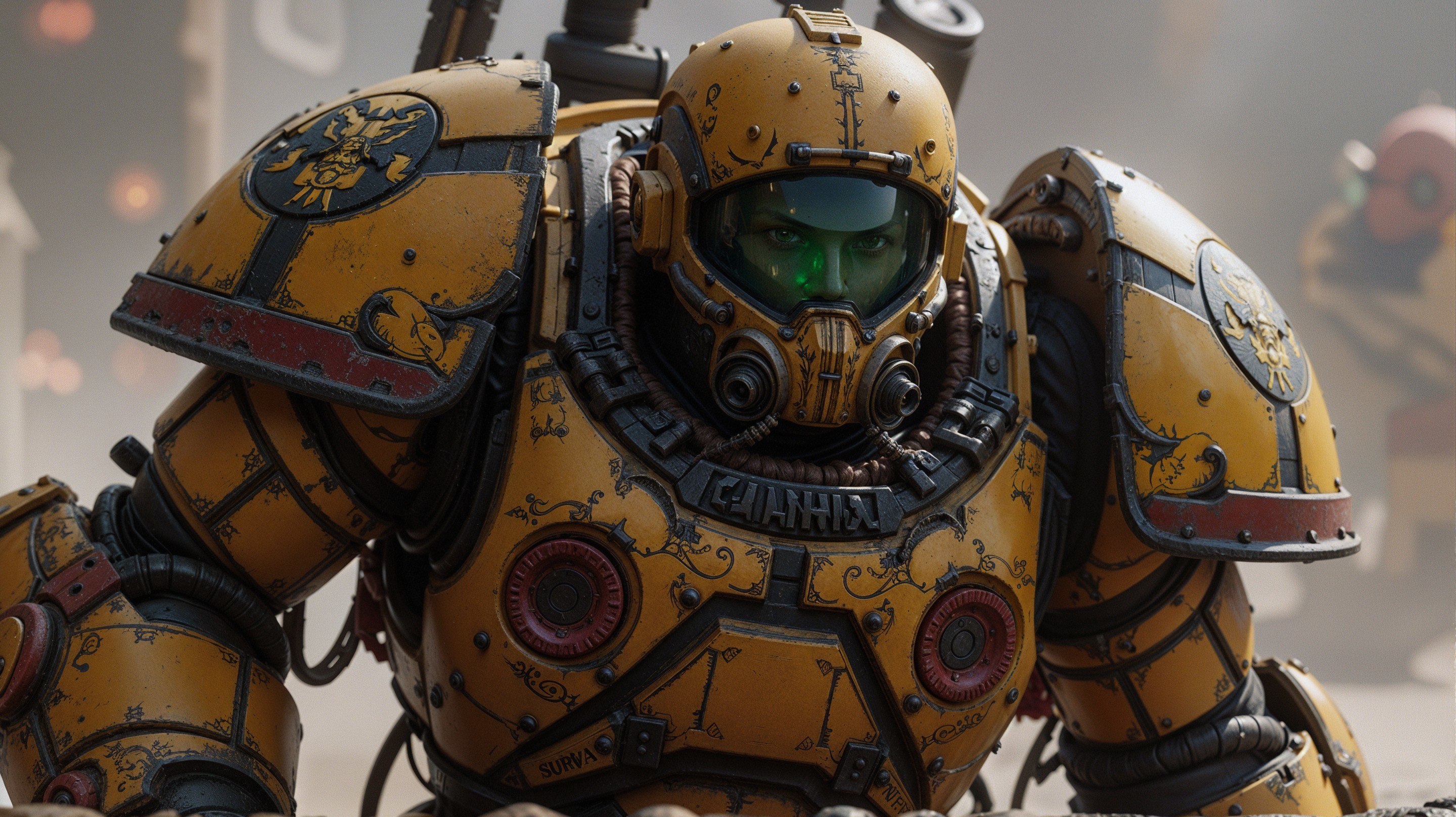 Futuristic Armored Soldier in Industrial Setting