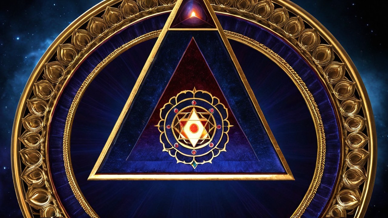 Geometric Triangle Design with Mandala and Cosmic Background