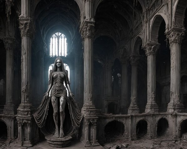Abandoned Gothic Cathedral with Eerie Atmosphere