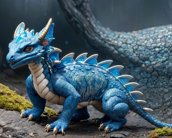 Detailed Dragon Figurine on Textured Rock Surface
