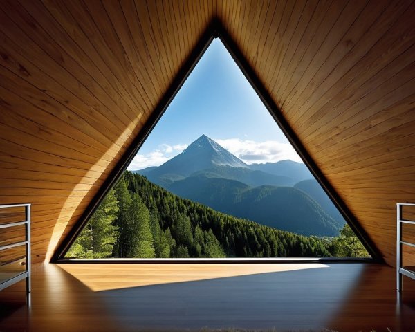 Triangular Window with Mountain and Forest View