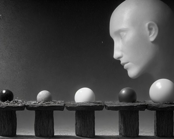 Minimalist Black and White Composition with Mannequin Head