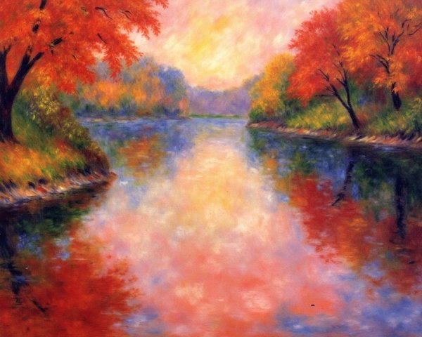 Serene Autumn Landscape with Tranquil River and Foliage