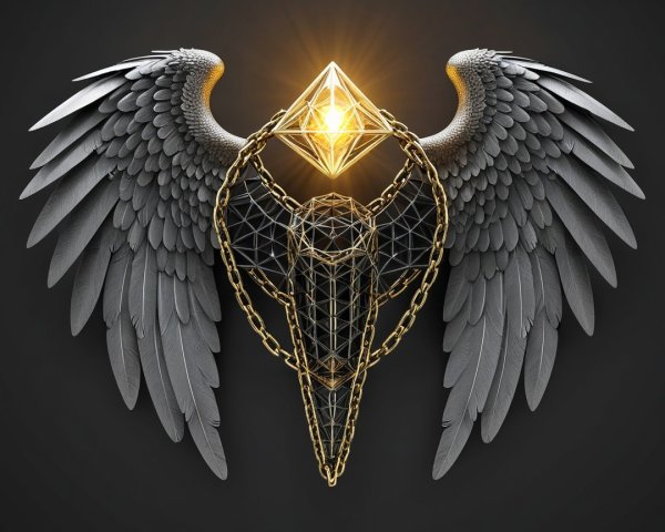 Angelic Wings and Skull with Geometric Pyramid Design