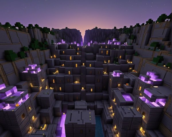 Ancient City Landscape in Minecraft with Twilight Sky