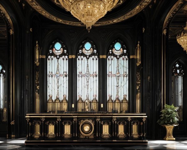 Opulent Grand Reception Area with Stained Glass Windows