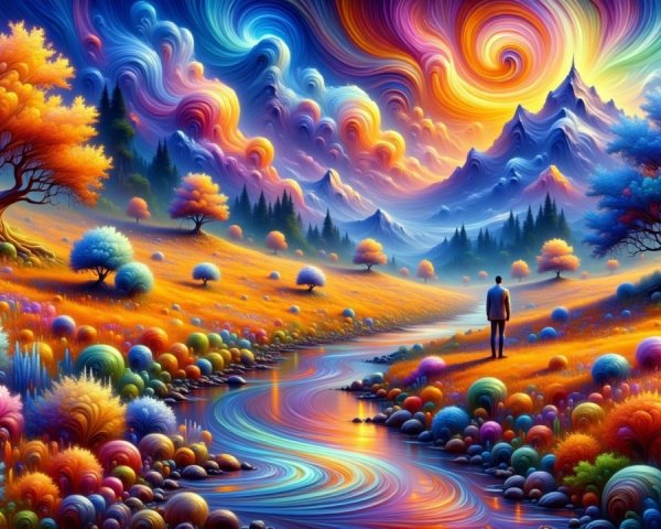 Vibrant Landscape with Colorful Trees and River
