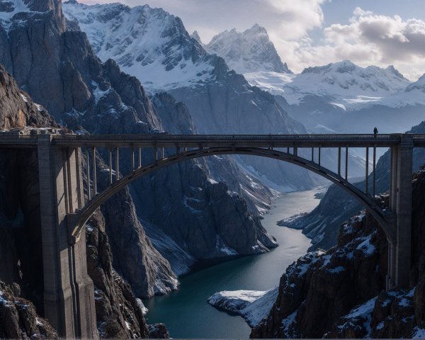High-altitude bridge over a rugged canyon landscape