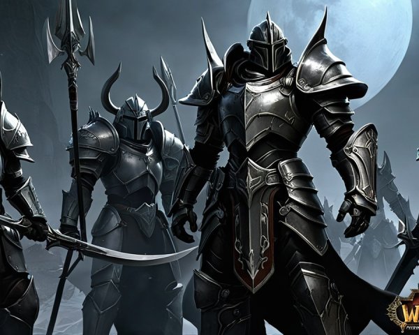 Armored Warriors in Dark Moonlit Landscape