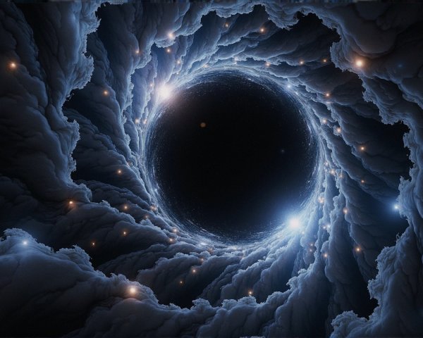 Swirling Cosmic Tunnel with Stars and Textured Clouds