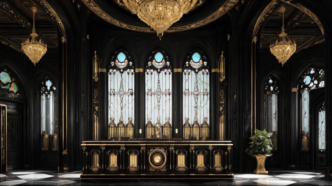 Opulent Grand Reception Area with Stained Glass Windows