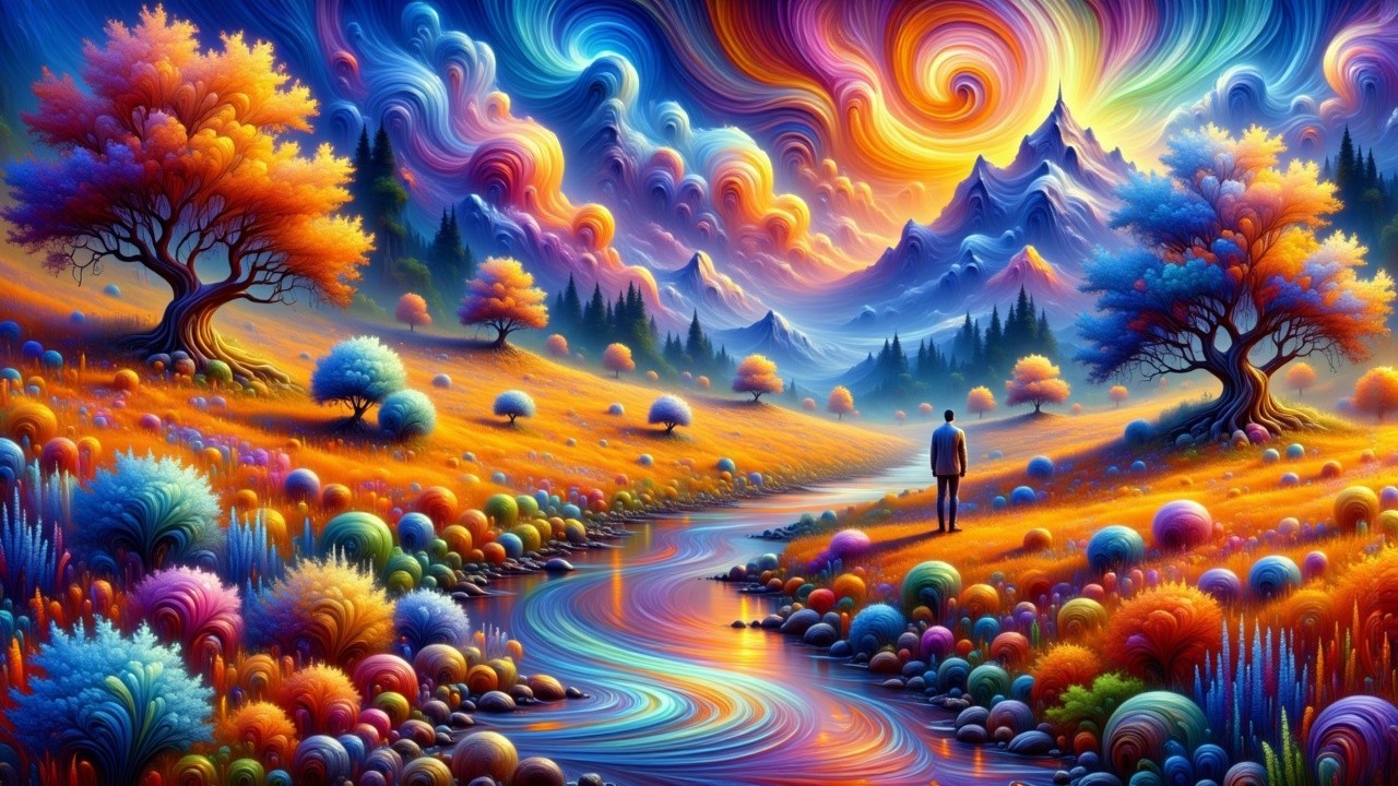 Vibrant Landscape with Colorful Trees and River
